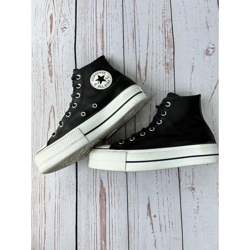 Converse Chuck Taylor All Star Lift Black Leather Platform High Top 561675C Sz 7